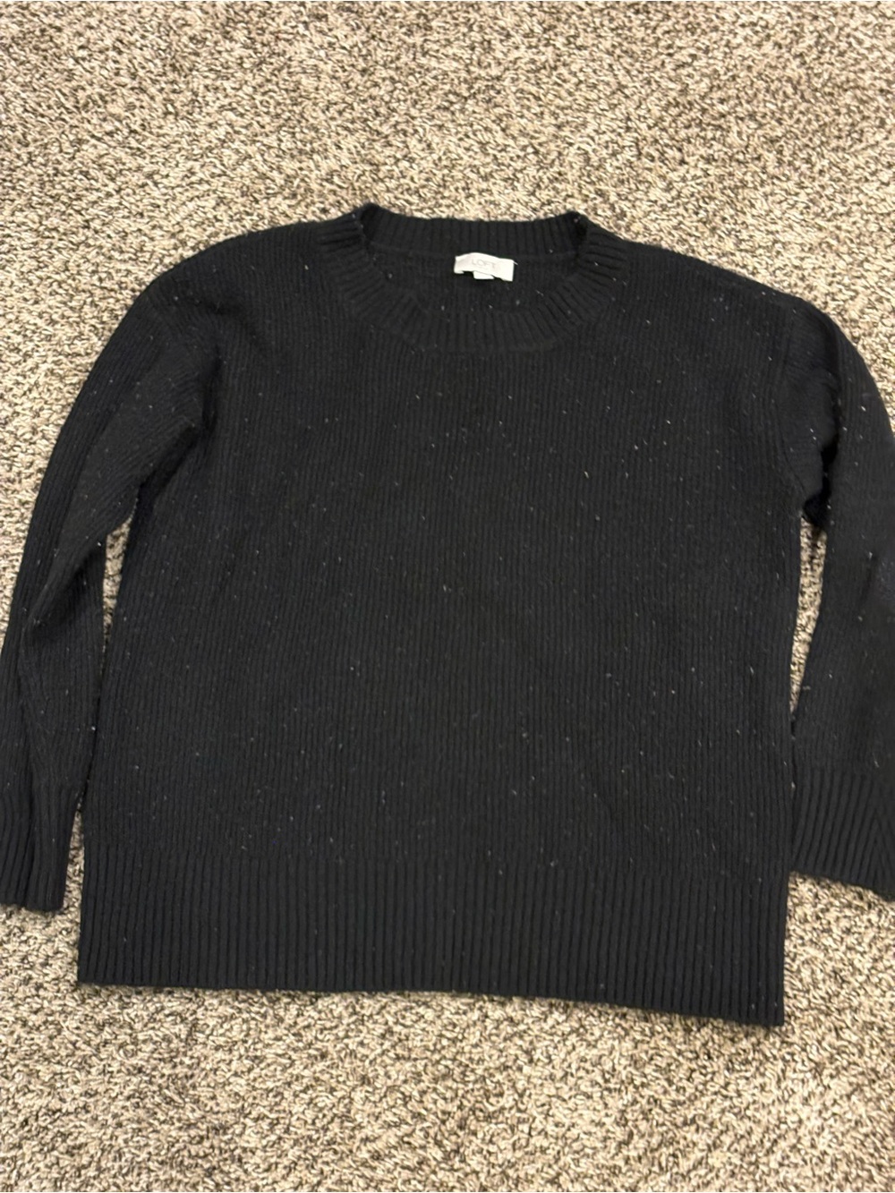 LOFT Black Crewneck Ribbed Knit Sweater